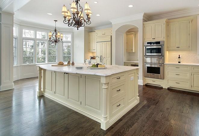 newly installed grey laminate floors in modern kitchen in Orange City